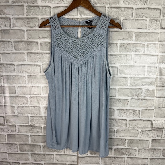 Torrid Dusty Blue Round Neck Lace Trim Rayon Sleeveless Blouse Top Womens 1X - Picture 1 of 9